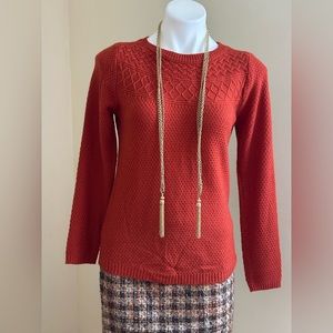 Croft & Barrow Cable-Knit Yoke Boatneck Sweater Brick Orange Long Sleeves Sz. S.